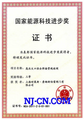 “全焊接球阀”获上海市科技进步三等奖